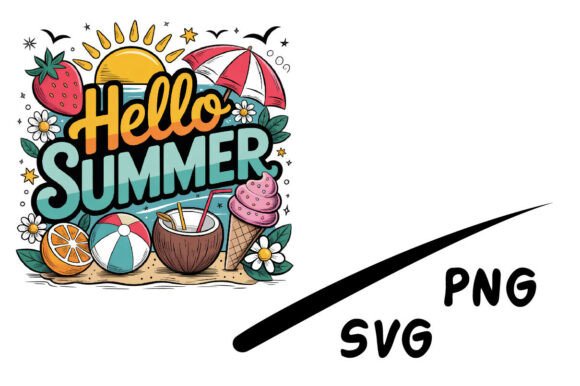 Hello Summer SVG PNG Cute Beach Vacation Graphics