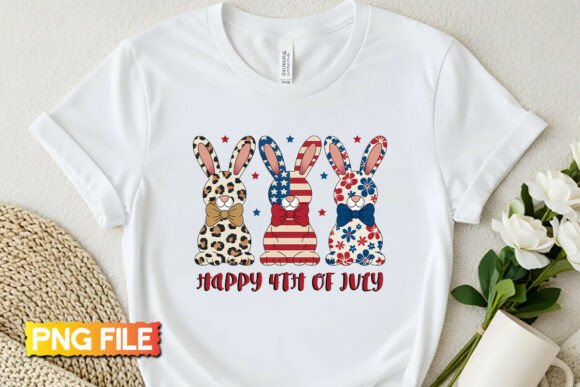 Patchwork Bunny Happy 4th of July PNG